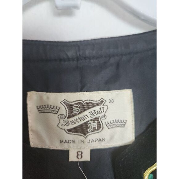 Saxton Hall Women Black w/Multicolor Pattern Gold Button Velvet Jacket size 8 - Picture 7 of 11